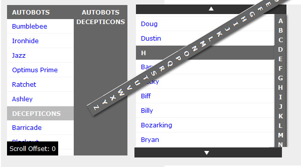 SliderNav:jQuery and CSS iPhone Style Contact Lists