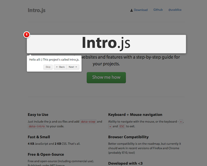 Intro.js - Better introductions for websites and features with a step-by-step guide
